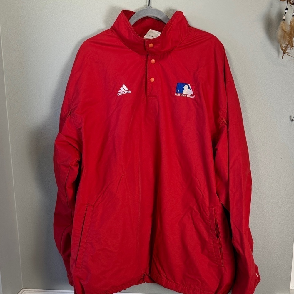 Vintage Adidas Red MLB 1/4 button Windbreaker Jacket